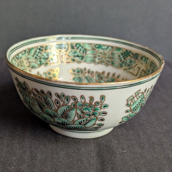 1 Green & Gold Fitzhugh Porcelain Bowl Dish Chinoiserie Preppy Grand Millennial - Picture 7 of 16